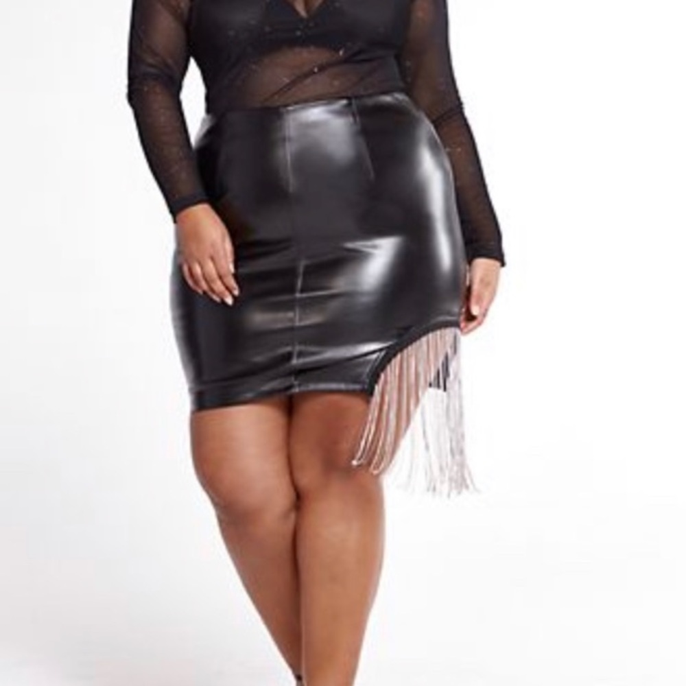 PU skirt with side rhinestone & beading embell